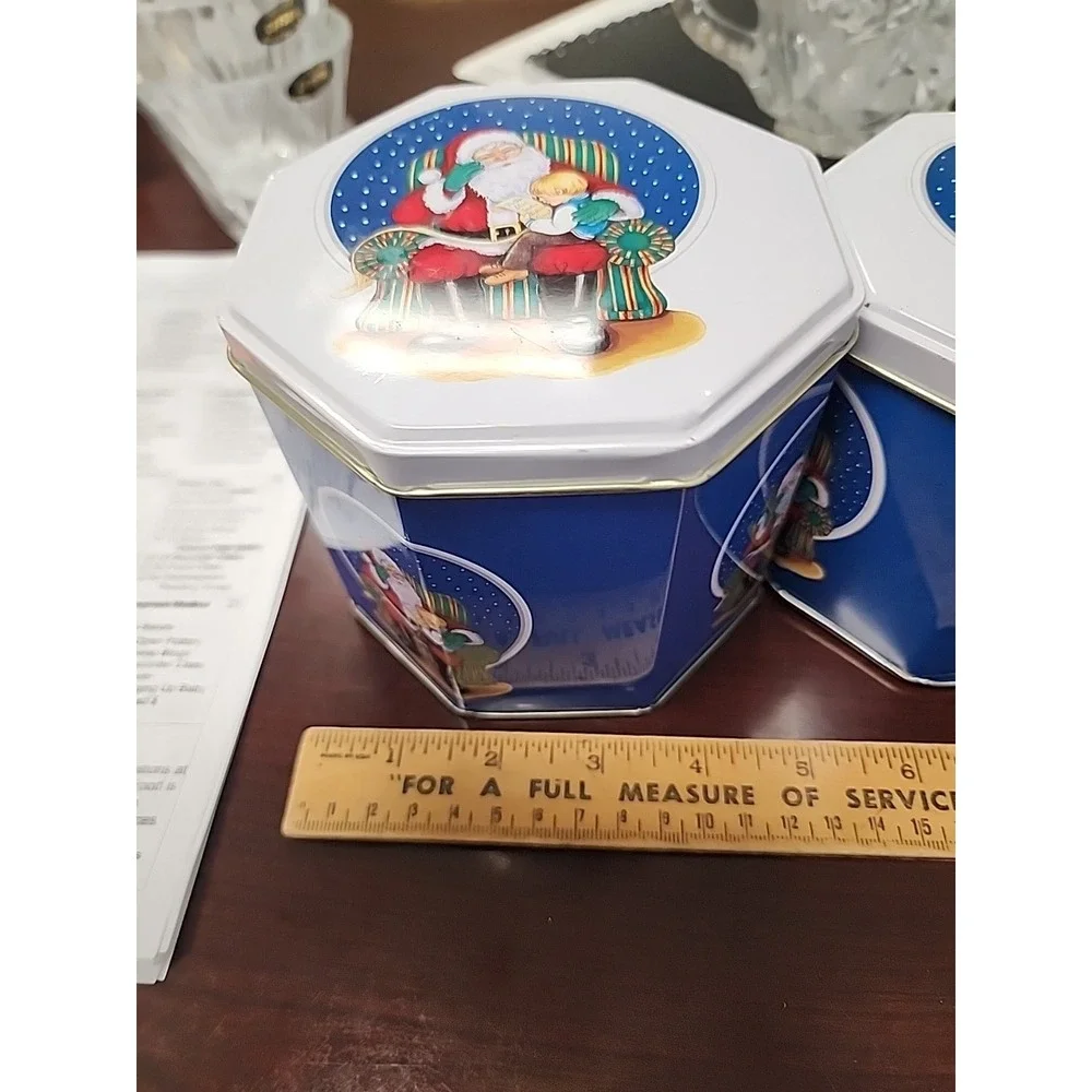 3 Pc 1997 Chadwick-Miller SANTA w/CHILD ON LAP Nesting Tin Containers. Octagonal - Picture 4 of 8